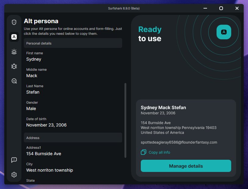 Alternative ID — Surfshark's standout feature