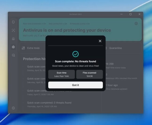 Surfshark Antivirus scan