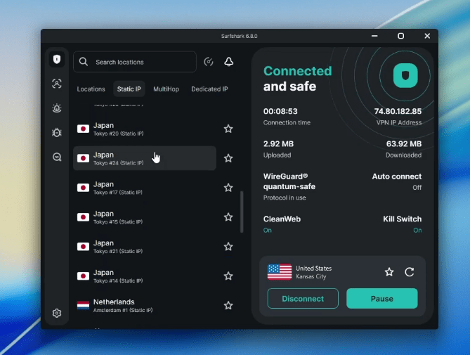 Surfshark VPN app on Windows 11