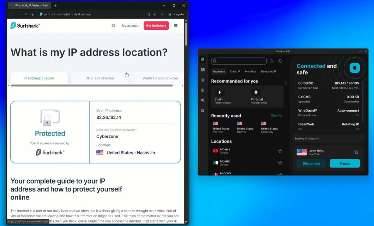 running a What is my IP address on the Surfshark website
