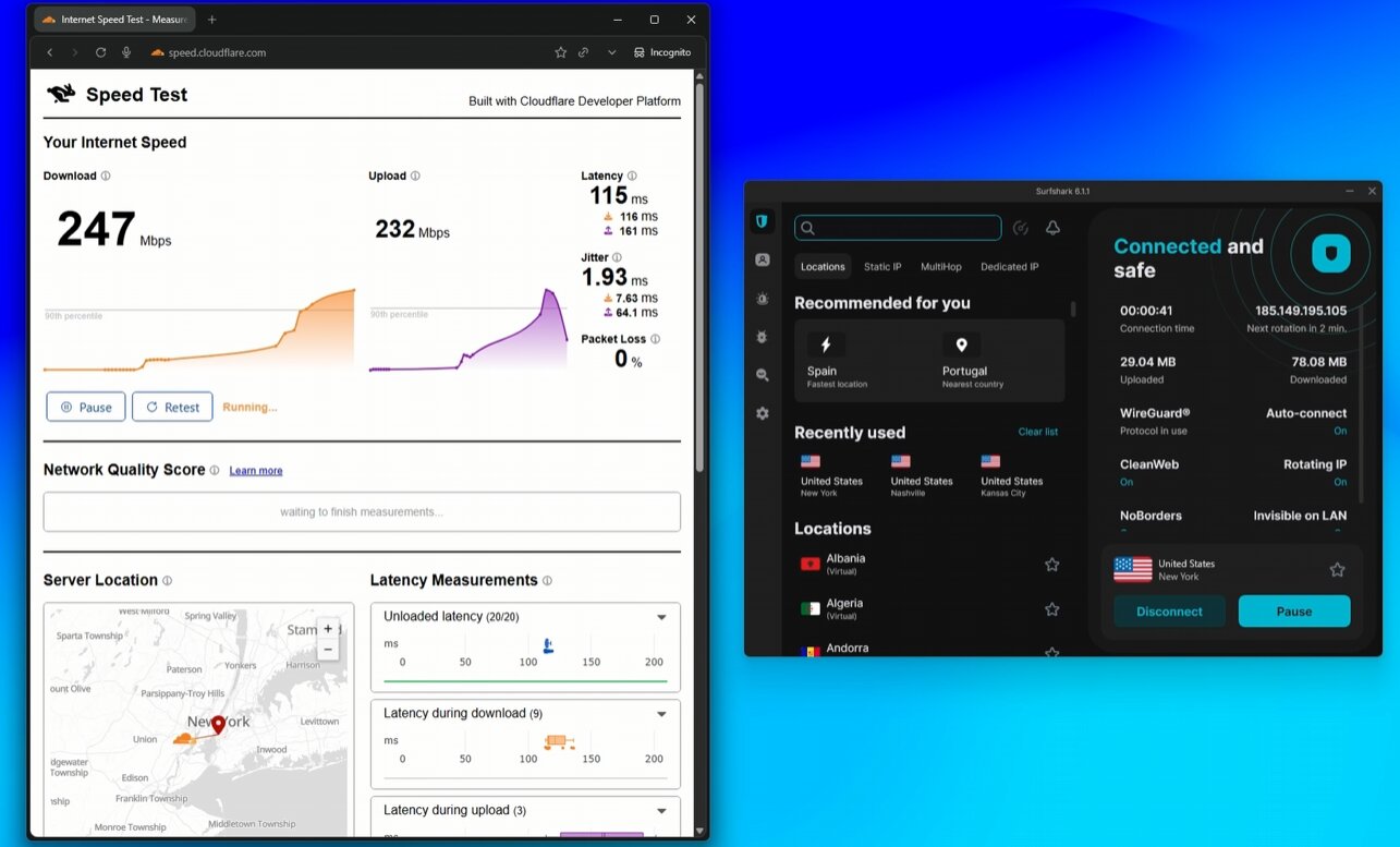 running speedtest on Cloudflare speedtest