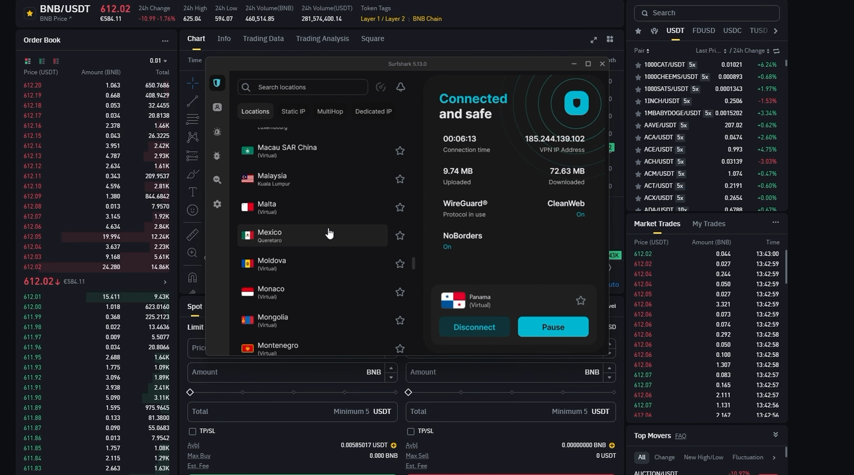 Binance with Surfshark