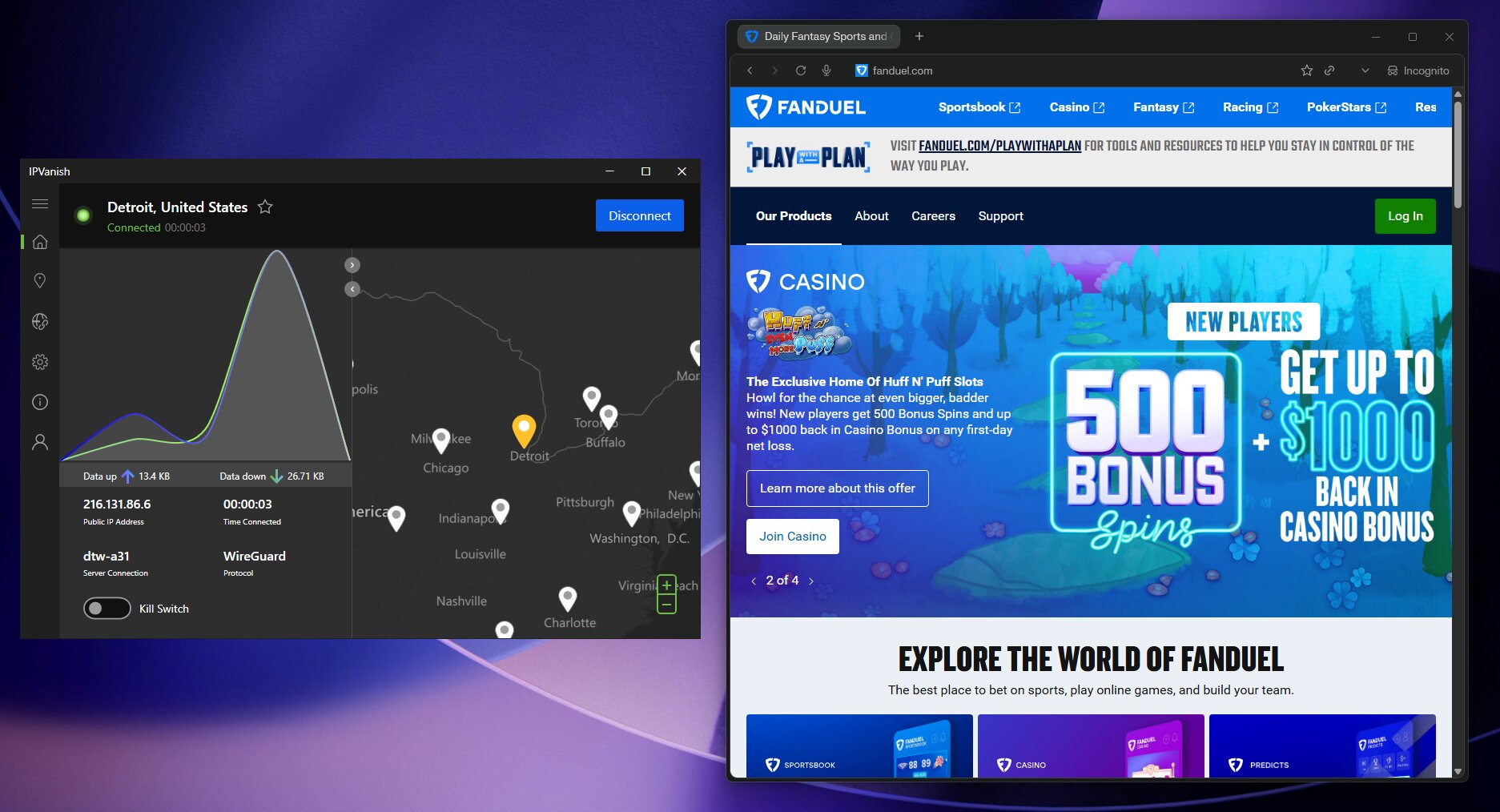 IPVanish Best VPNs for FanDuel
