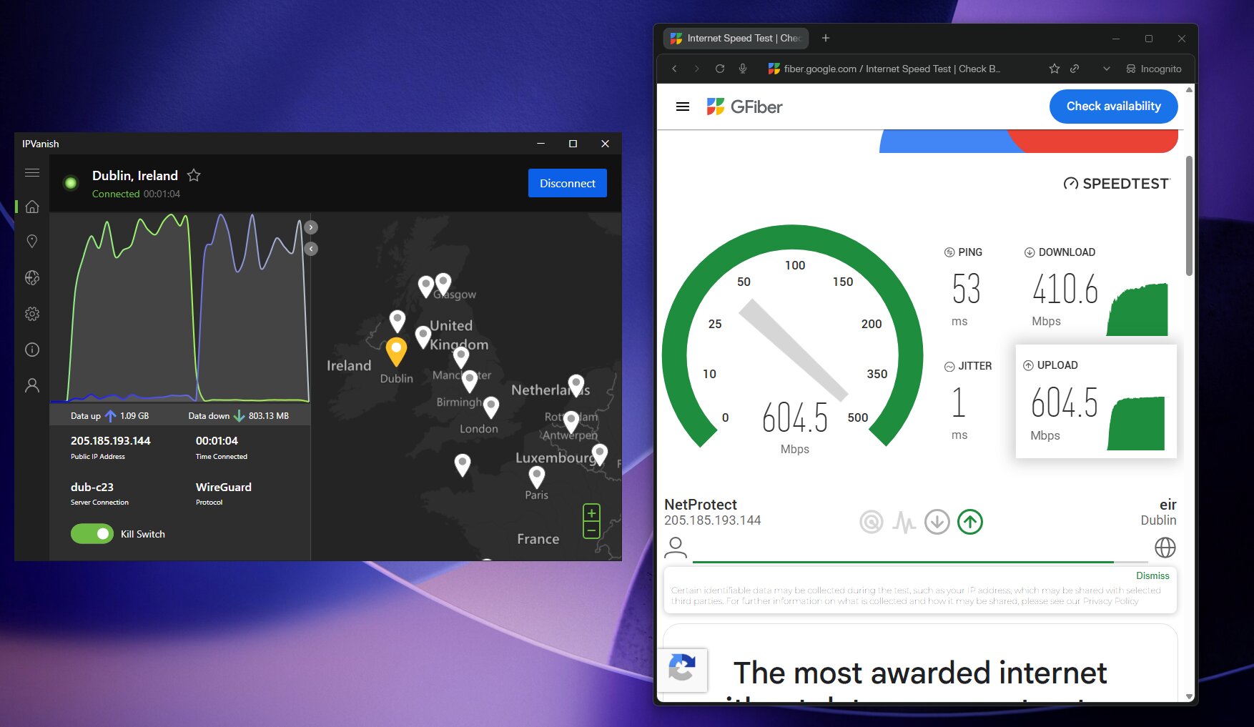 IPVanish VPN speedtest