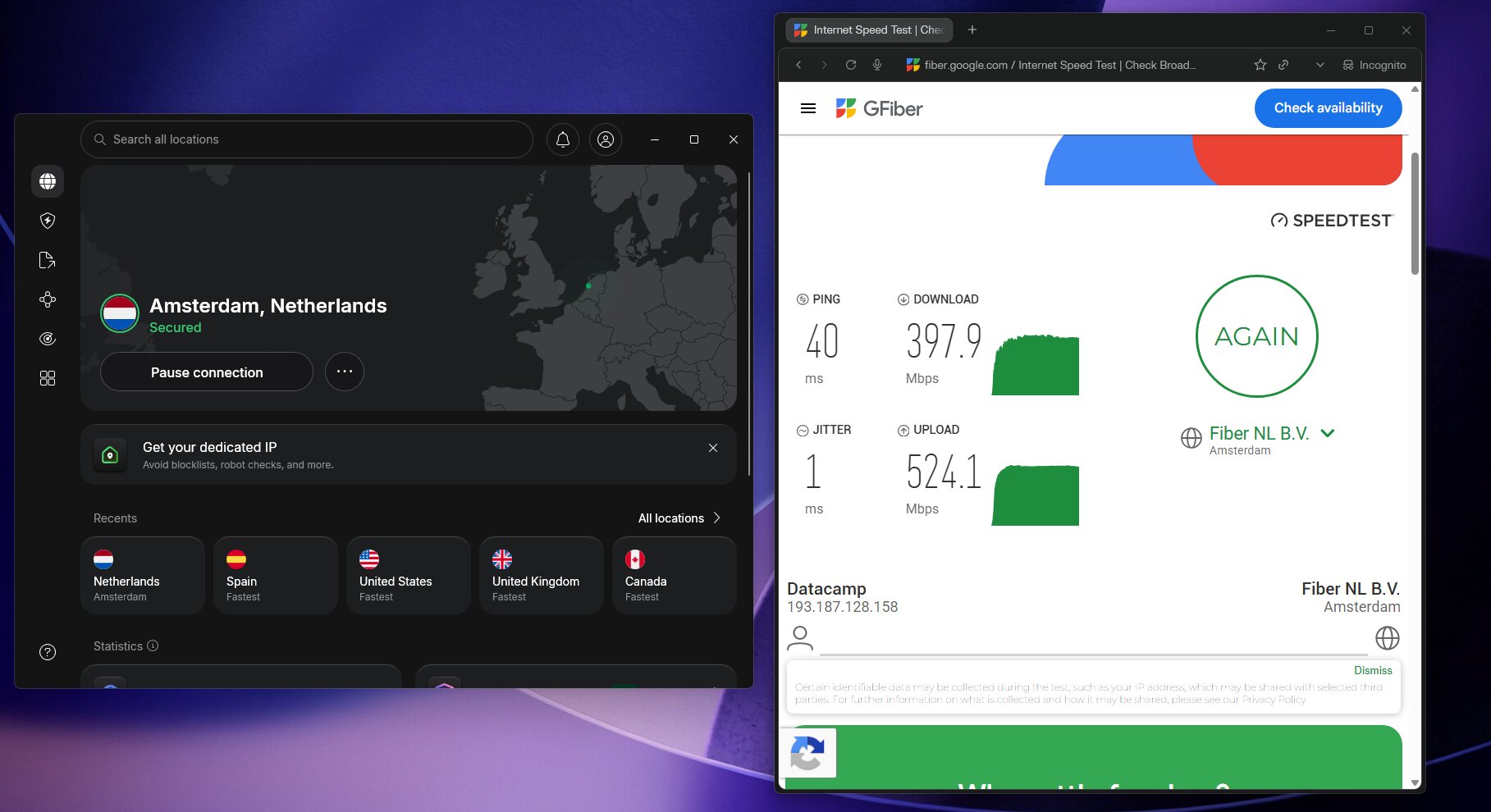 NordVPN Speedtest Amsterdam