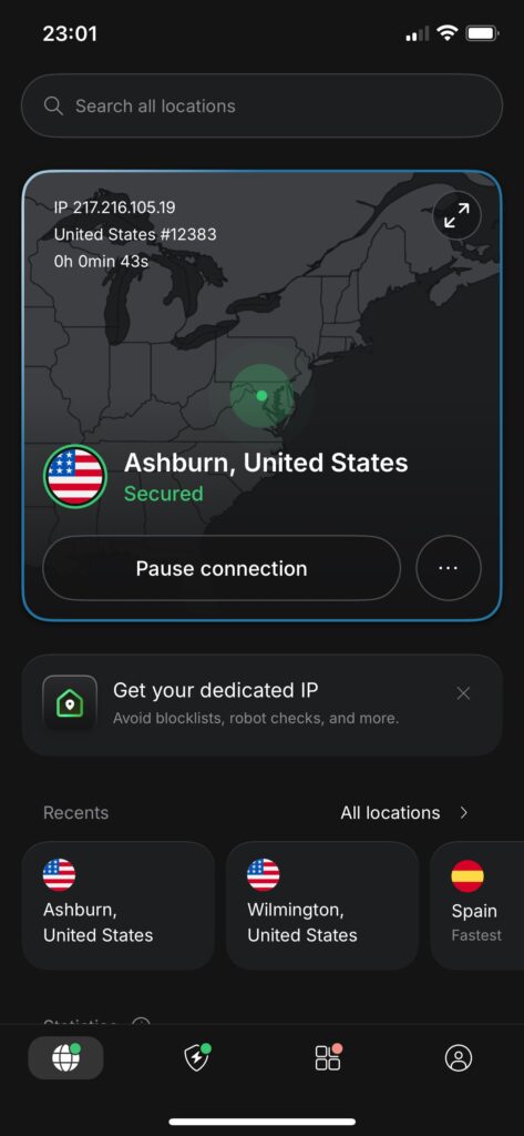 NordVPN in iOS