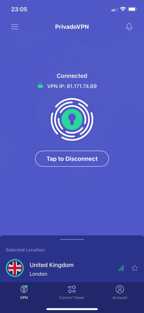 PrivadoVPN in iOS