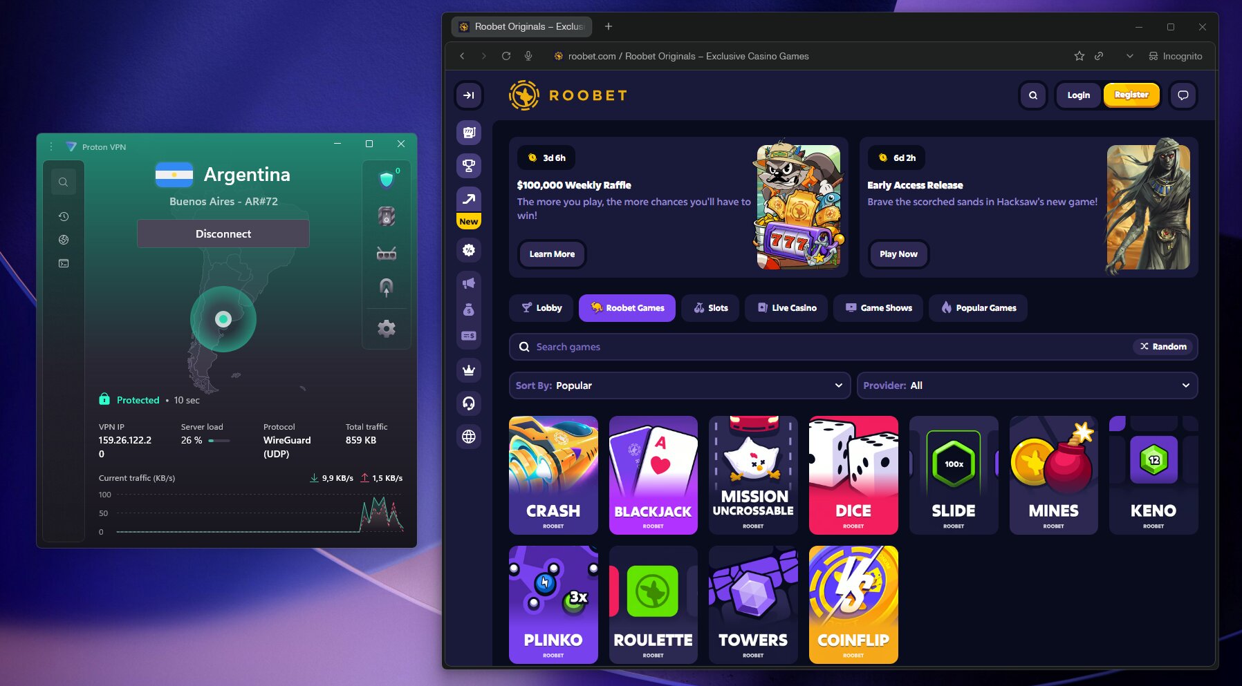 Proton VPN Best VPN for Roobet