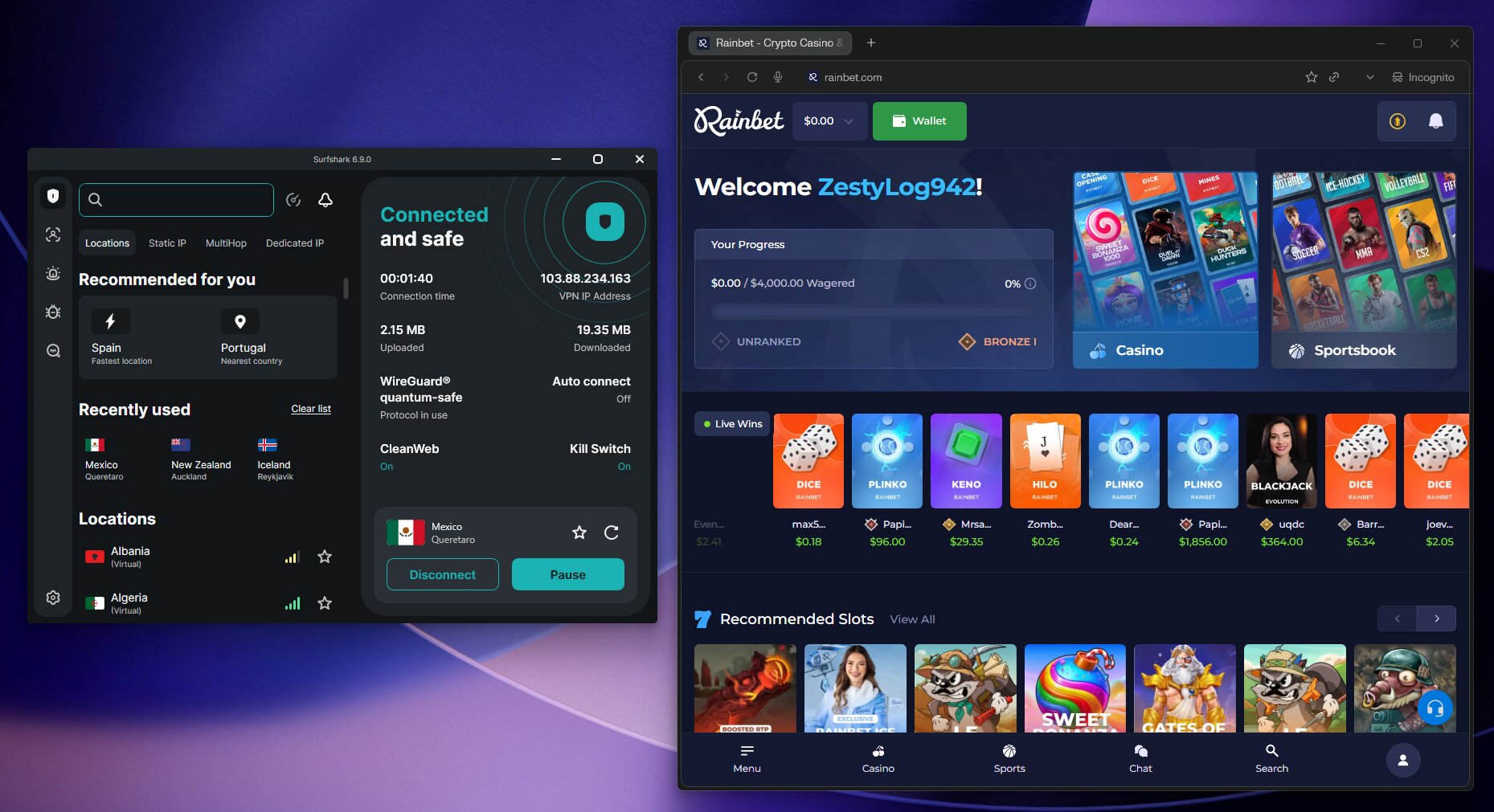 Surfshark Best VPN for Rainbet 2