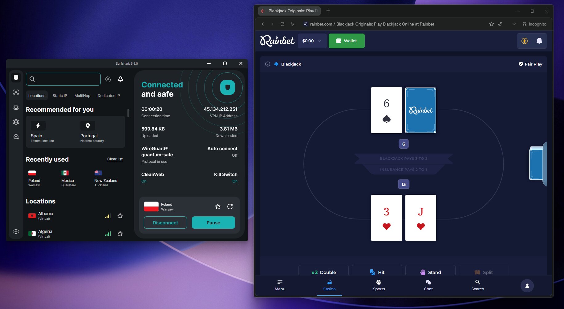 Surfshark Best VPN for Rainbet