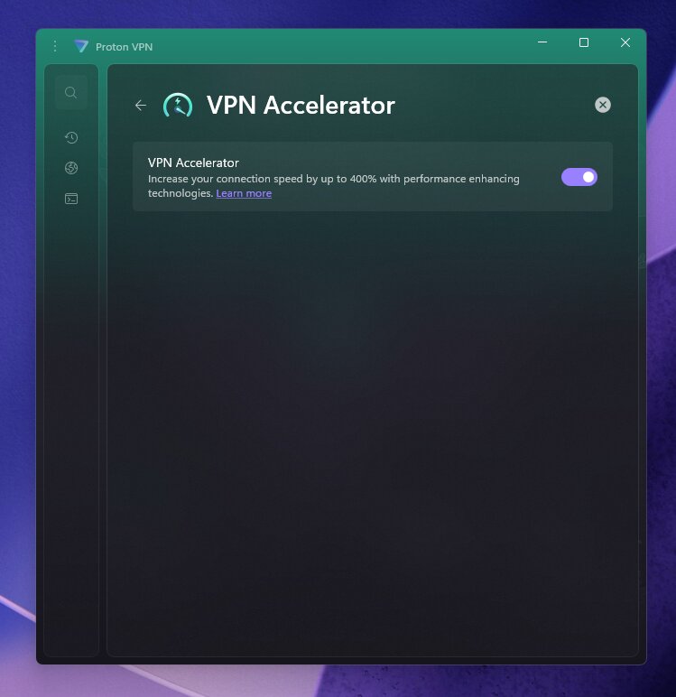 VPN Accelerator feature on the Proton VPN app